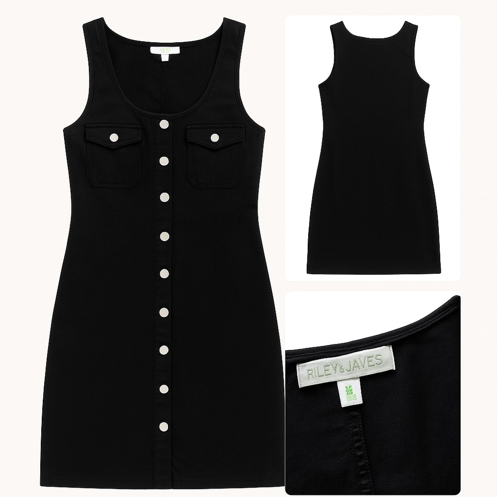 Riley & James Black Button-Front Stretch Dress – Size M (Fits Small/Medium)